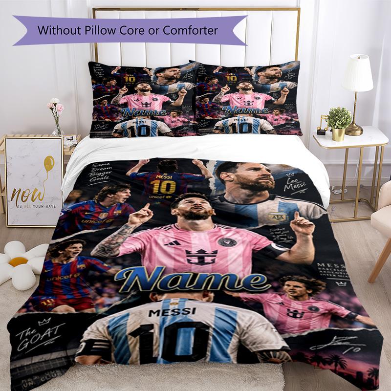 Messi Lionel Messi Goat Soccer Legend Personalized Name Bedding Set,Smooth Bed Linen for Bedroom Decor,Perfect Souvenir Gift for Soccer Lovers,Microfi