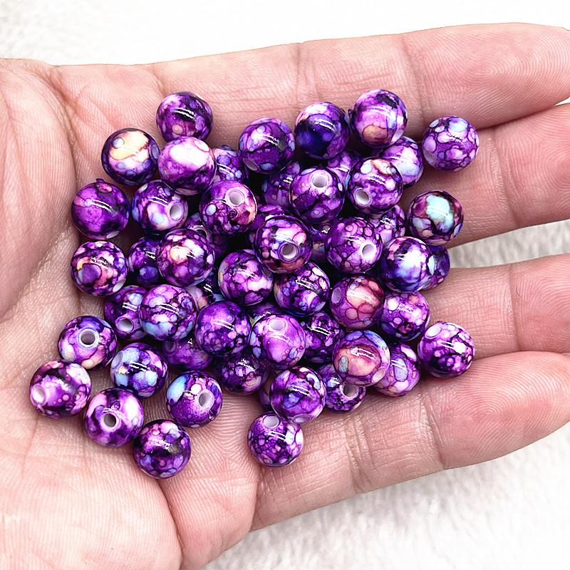 50pcs 8mm Flowering Round Acrylic Beads Loose Spacer Beads for Jewelry Making DIY Bracelet Accessories