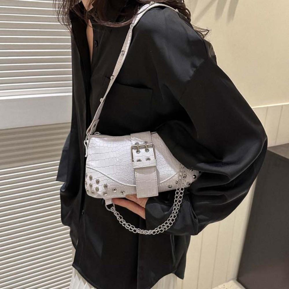Y2K Crocodile Underarm Bag Korean Style Texture Shoulder Bag Shopping PU Rivet Chain Handbag  Girls