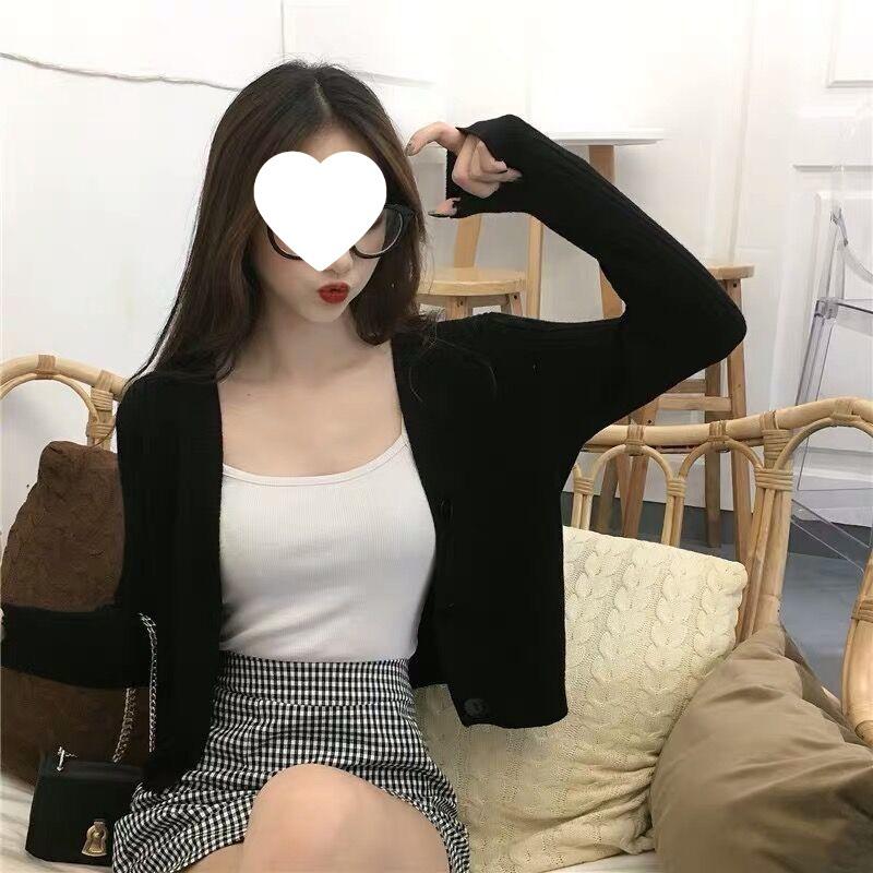 

Women’s Green Knit V-Neck Cardigan - Korean Style Long Sleeve Outerwear for Spring & Autumn S Priority Shipping