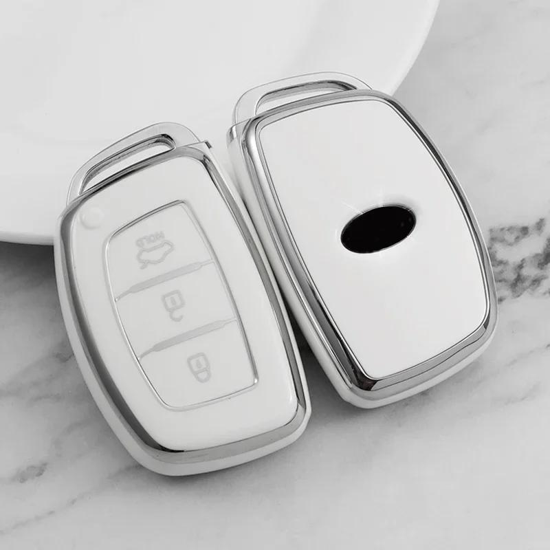 For Hyundai Tucson Santa Fe Rena Sonata Elantra Creta Ix35 Ix45 I10 I30 I40 3/4 Buttons Tpu Car Smart Key Case Cover Accessories