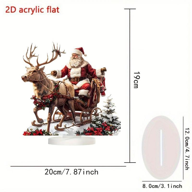 Christmas Xmas Tree Desktop Ornament Santa Claus Reindeer Sled Tabletop Decoration With Base 2D Acrylic Navidad Party Supplies