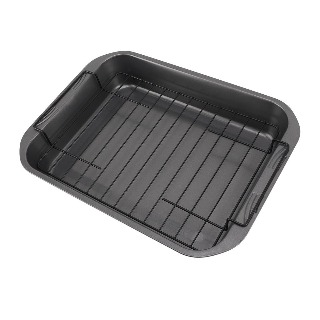 Roast Pan with Rack Rectangle Broiling Pan Carbon Steel Iron Handle Anti Stick Dishwasher Safe Baking Pan for Turkeys