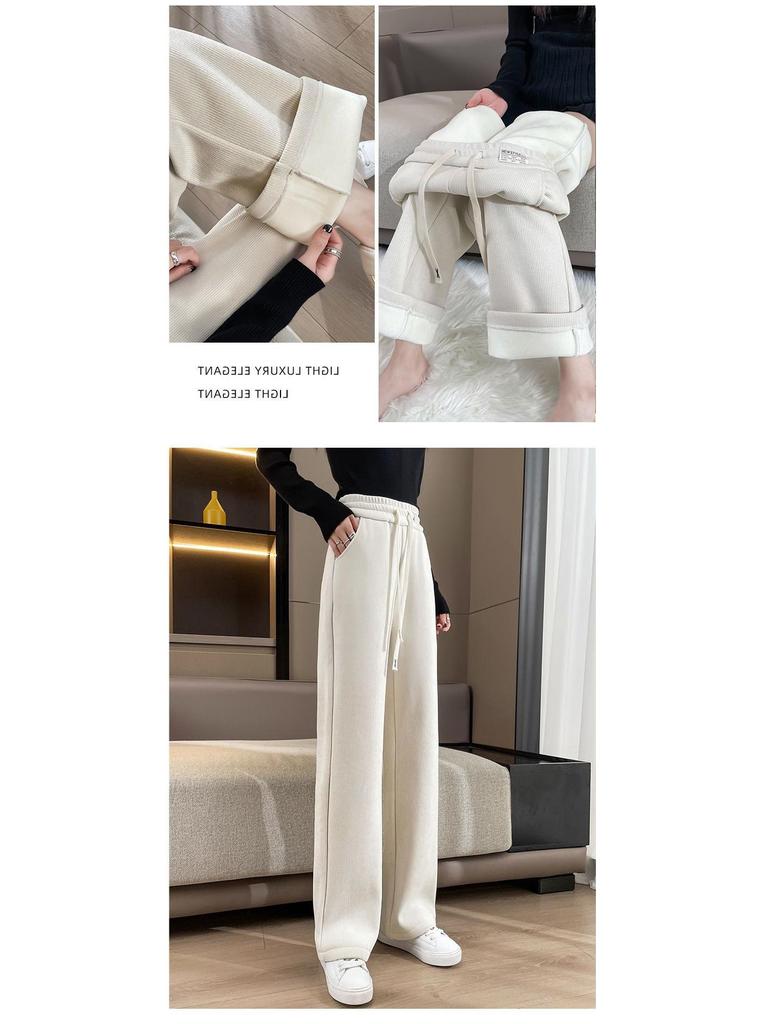 2025 New Fleece-Lined Thick Wide-Leg Straight Pants - Plus Size, Slimming, Casual Sportswear for Autumn/Winter