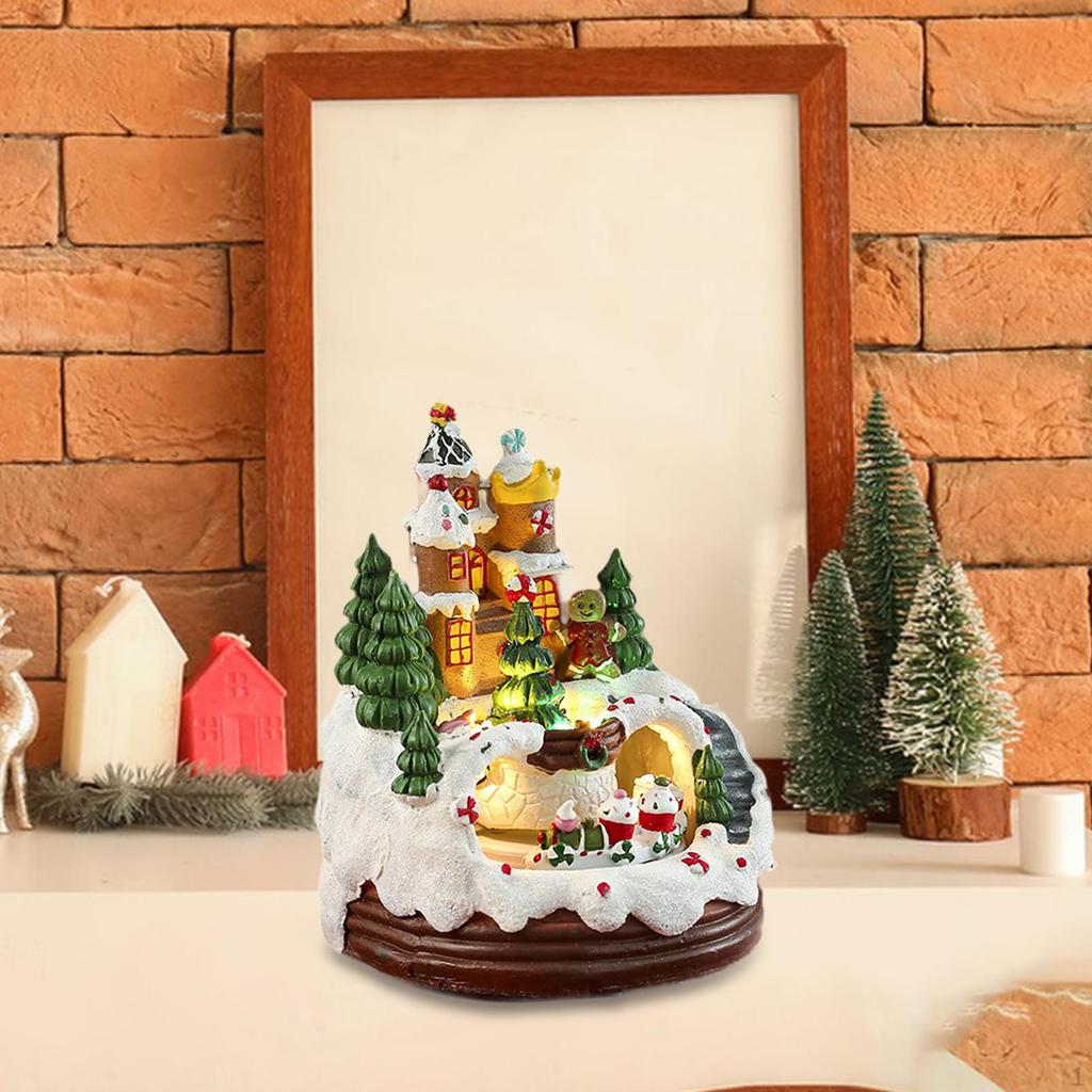 Music Box Light up Christmas Decoration Resin Craft Toy Tabletop Ornament for Holiday Indoor