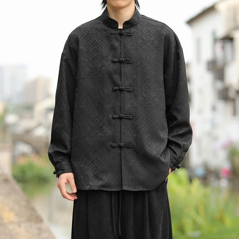 Mens Traditional Chinese Style Frog Button Tang Suit Shirt