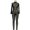 New Women's European & American Style Slimming Long Sleeve See-Through Flocked Jumpsuit