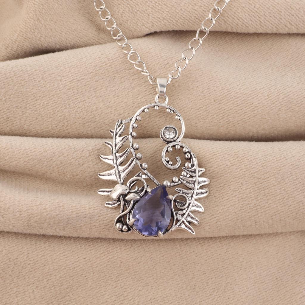 Iolite Gemstone 925 Sterling Silver Handmade Unique Pendant 1.8" Wedding Jewelry For Women CP-42-6