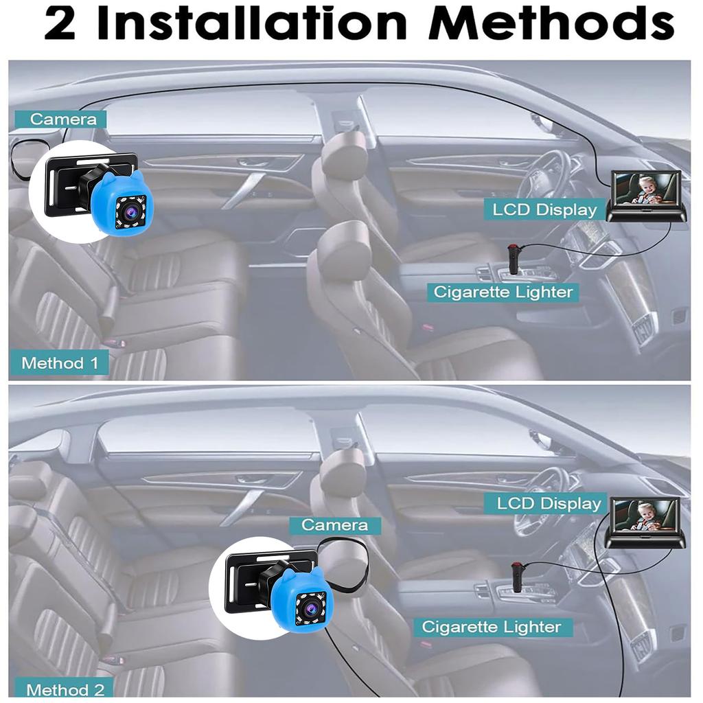 1080P Baby Car Camera, Baby Camera with 4.3  Foldable Monitor, Night Vision, 150 Degrees  Wide View Angle, 360 Degrees