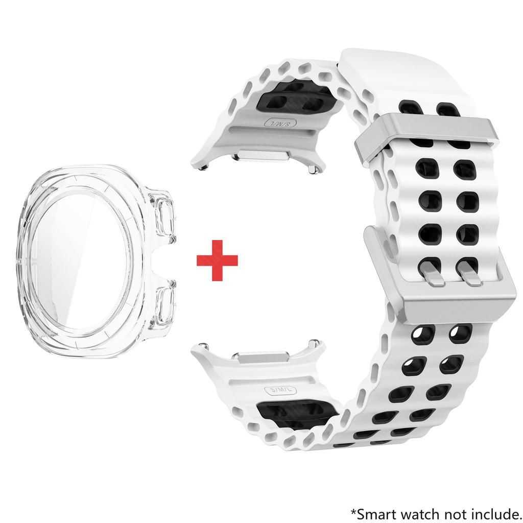 Glass+Case+Band For Samsung Galaxy Watch Ultra Strap 47mm Sport silicone Bracelet for Galaxy Watch Ultra 7 47 Strap Accessories