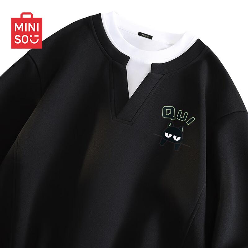 

MINISO Men s Faux Two-Piece Round Neck Sweatshirt 3XL