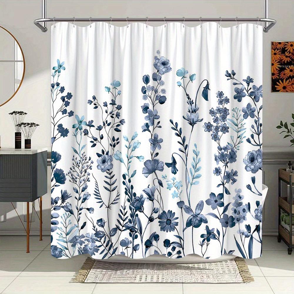 Elegant Blue Watercolor Floral Shower Curtain - Delicate Blooms & Foliage, Polyester, Calm Natural Beauty, Botanical Theme