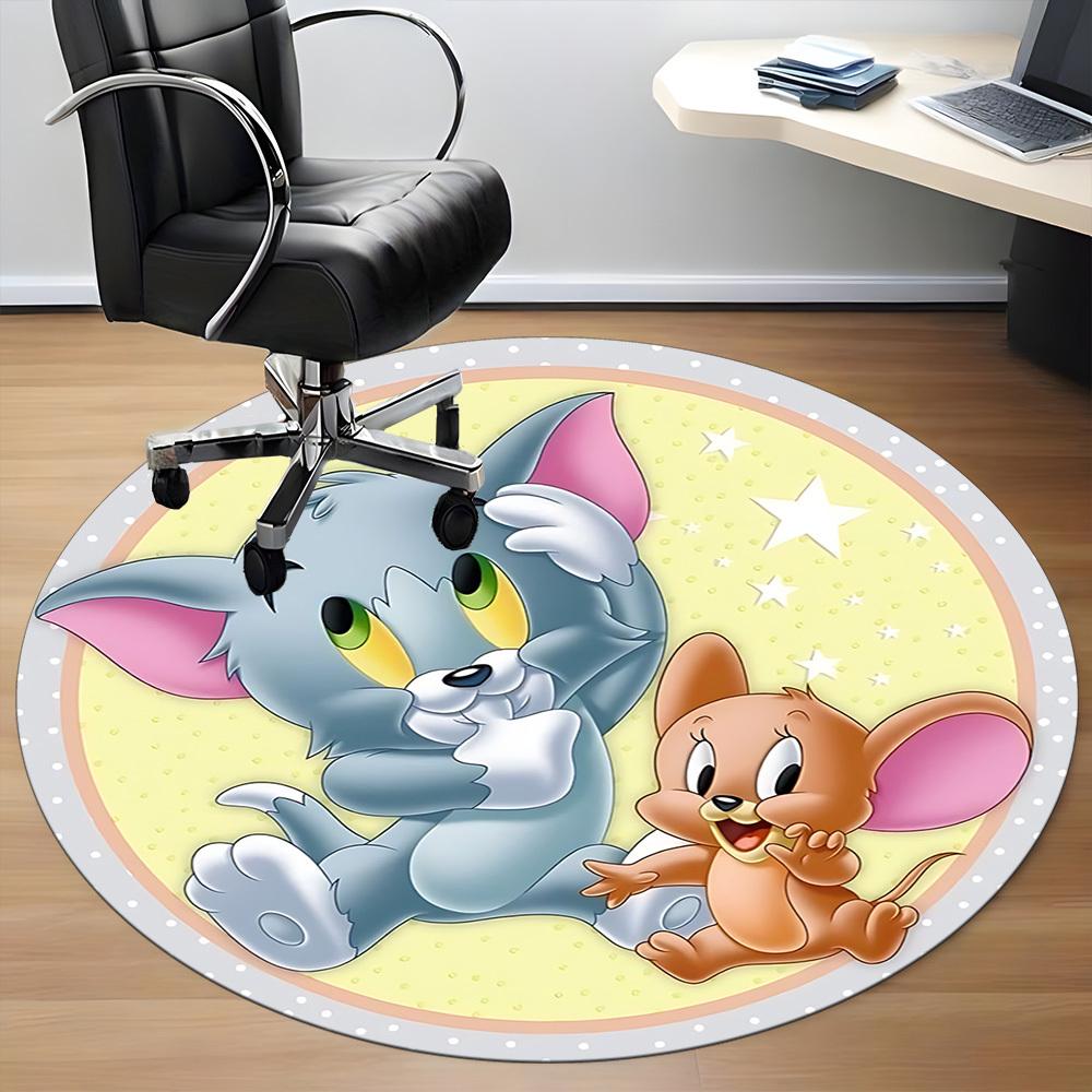 1pc Tom and Jerry Chair Carpet for Office Non-Slip, Soft & Comfortable, Carpet for Office, Gaming, Lightweight Round Floor Mat