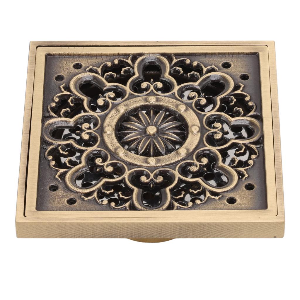 Sifon de Pardoseală din Cupru Pătrat Retro Debit Mare Rezistent la Miros Sifon de Duș pentru Baie