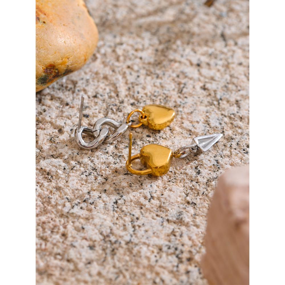 Eetit Charm Stylish Asymmetrical Heart Lock Chain Drop Dangle Earrings Punk Stainless Steel Trendy Jewelry Wholesale for Women