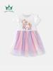 European & American Girls' Unicorn Print Mesh Dress: Short Sleeve, Round Neck, Spring/Summer Styles, In Stock.