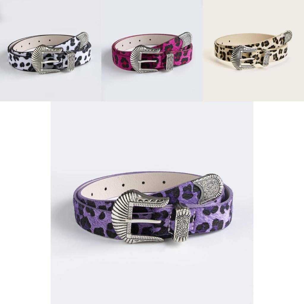Faux Leather Western Buckle Belt For Women With Animal Print Design