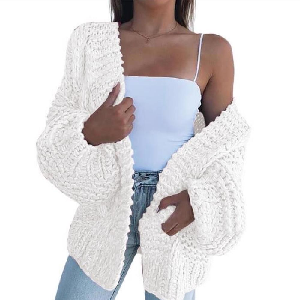 

Women s Thickened Cardigan Sweater - Casual Open-Front Warm Outerwear S серый