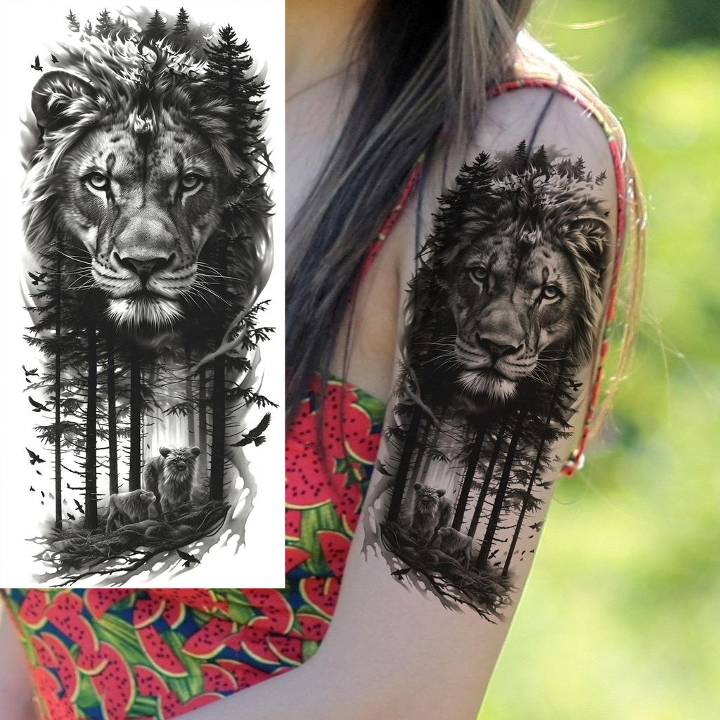 1 Sheet Realistic Fake Tiger Temporary Tattoos Sticker For Men Women Adults Water Transfer Transferable Tattoo Sleeve Waist Arm