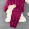 Dames herfst winter O-hals kralen hoge taille korte open naveltrui tweedelige gebreide tanktopjurk