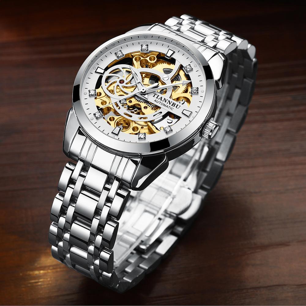 Tiannbu Tianbo Automatic Mechanical Men'S Watch Luminous Waterproof Steel Belt Butterfly Buckle Tourbillon Watch Men