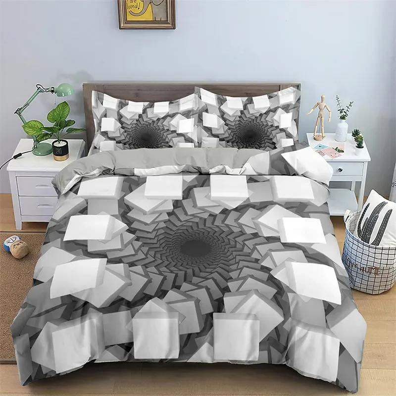 3D Psychedelic Swirl Duvet Cover Abstract Geometric Twin Bedding Set Microfiber Galaxy Comforter Cover For Kids Adult Room Decor