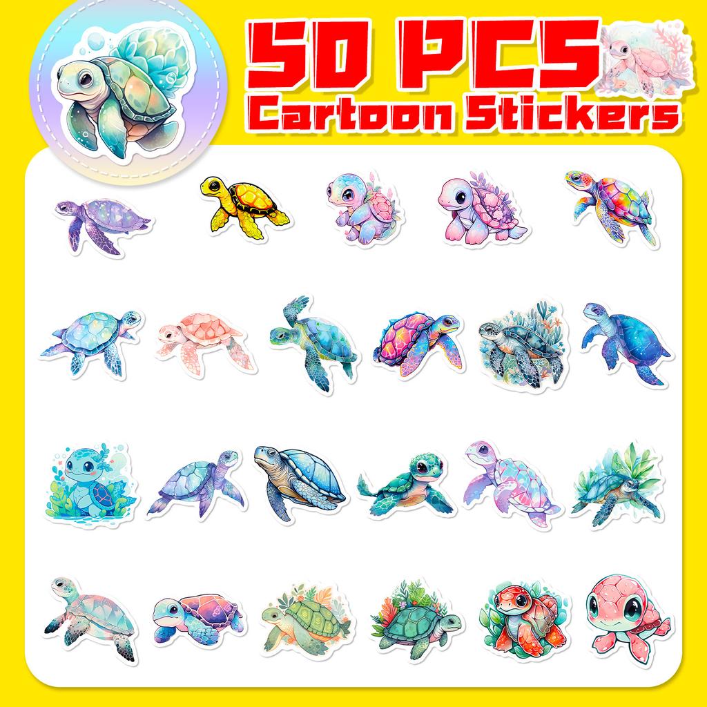 50 Blue Sea Turtle Stickers Cartoon Sea Turtle Graffiti Stickers Colorful Ocean Turtle Diy Scooter Stickers