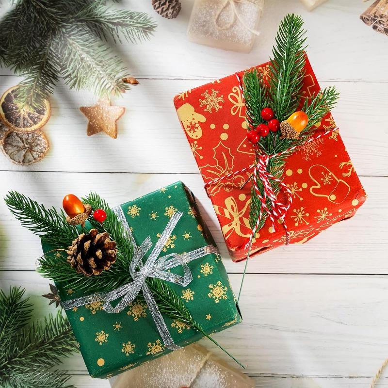 10PCS Christmas Artificial Pine Needles Branches Fake Plant Party Decoration Xmas Tree Garland Wreath Bouquet Home Accessories