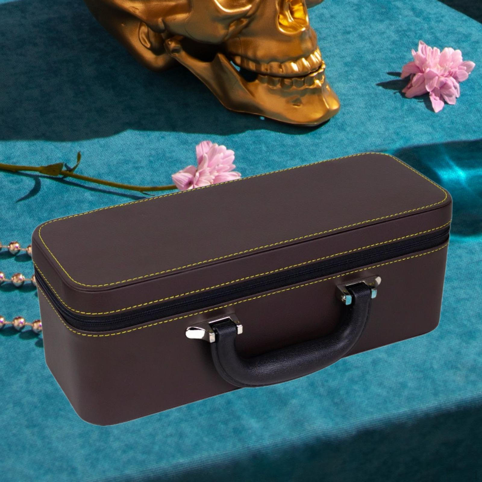 

Bangle Box Bracelet Storage Multi Compartments Soft Interior Lining PU Leather Portable Handle коричневий