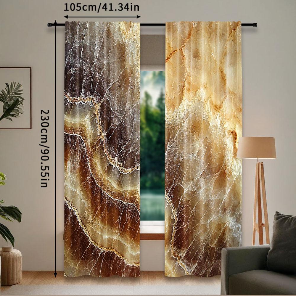 2Pcs Marble Curtain Onyx Stone Surface Pattern Banded Variety Differing Lines Image Suitable For Bedroom Bathroom Living Room