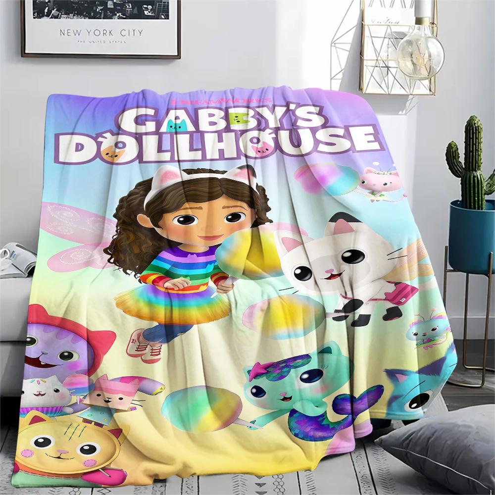 1Pc Gabby Dollhouse Print Flannel Blanket, High quality Comfortable for All Seasons, Home Decor, Warmth and Comfort, Perfect for Christmas Gifts