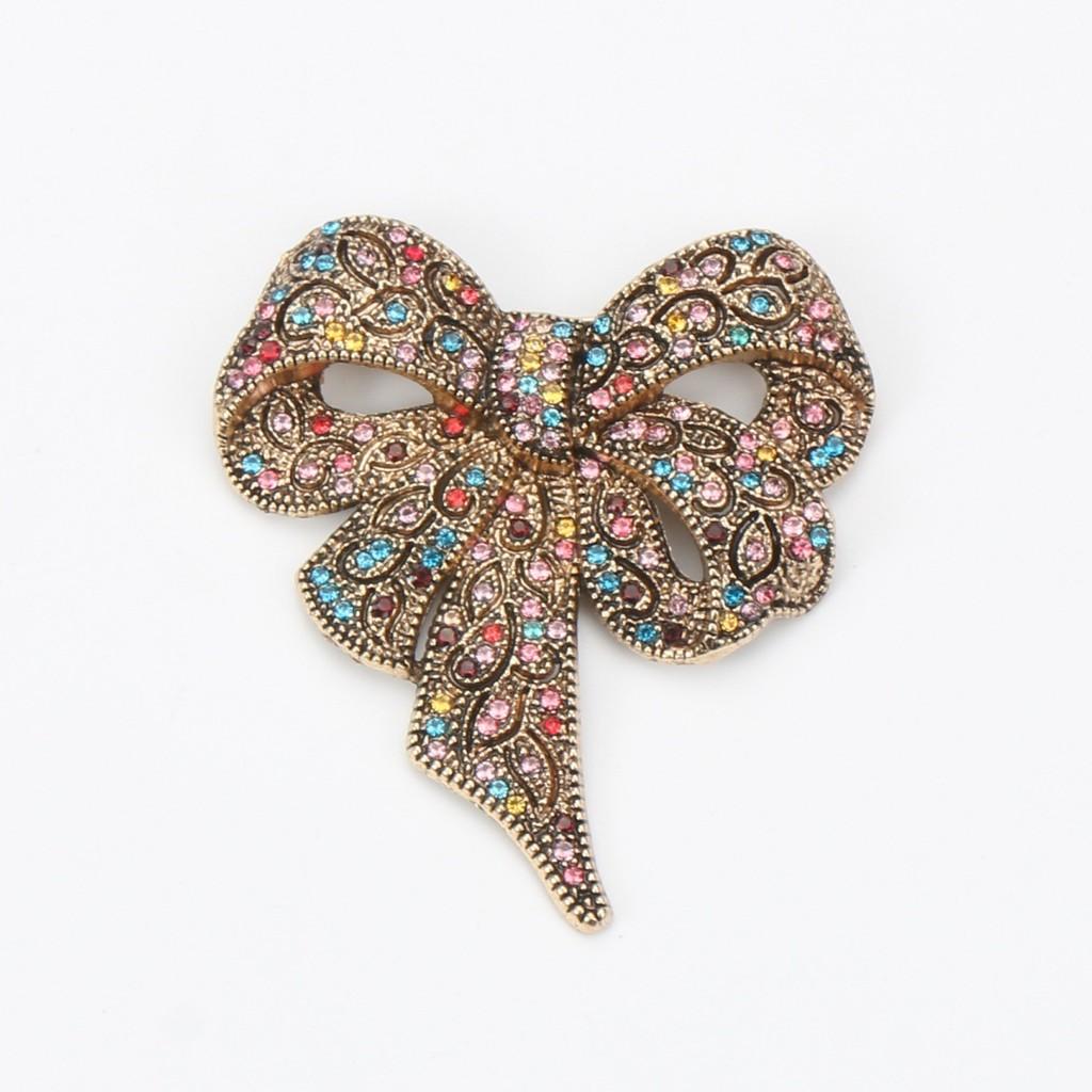 Vintage Alloy Water Diamond Butterfly Bow Brooch For Women Fashion Accessory