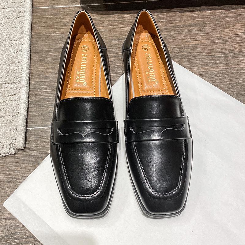 British High Quality leather flats shoes woman slip on loafers 34-43 big size square toe oxford shoes woman comfy working flats