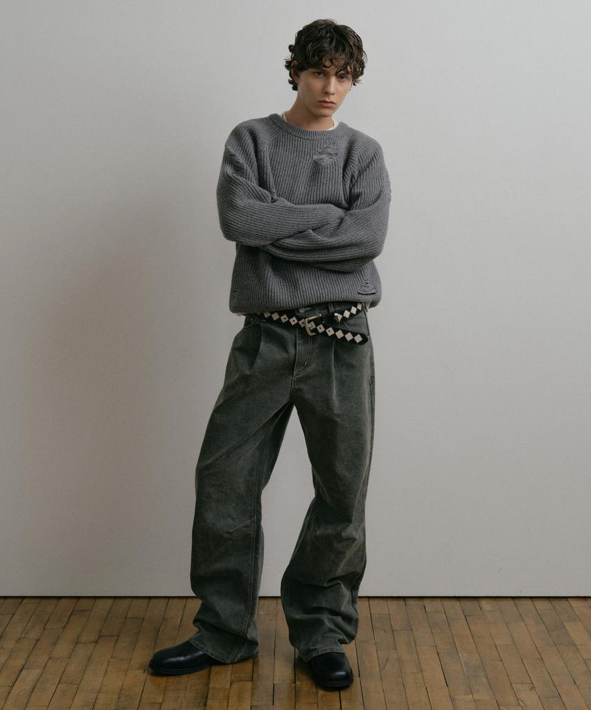 DUSTYWHITE Gray Loose Fit Destroyed Wool Knit Sweater