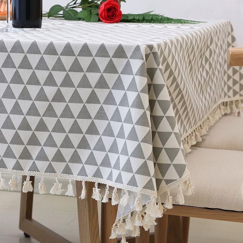 

Minimalist Scandinavian Ins Tablecloth Cotton Linen Gingham Coffee Table Cloth Dining Table Cloth Little Fresh Long Square Lace Tablecloth Grey Triangle Tassel Lace 90*90cm