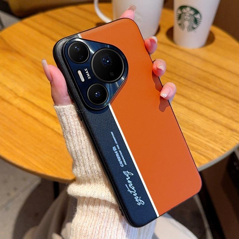 

Night Lightning Fluorescent Line Two-pigment Leather Case For Huawei Pura 80 Ultra 80 Pro + 70 Ultra 70 Pro Lens Protect Cover For Pura 70 помаранчевий
