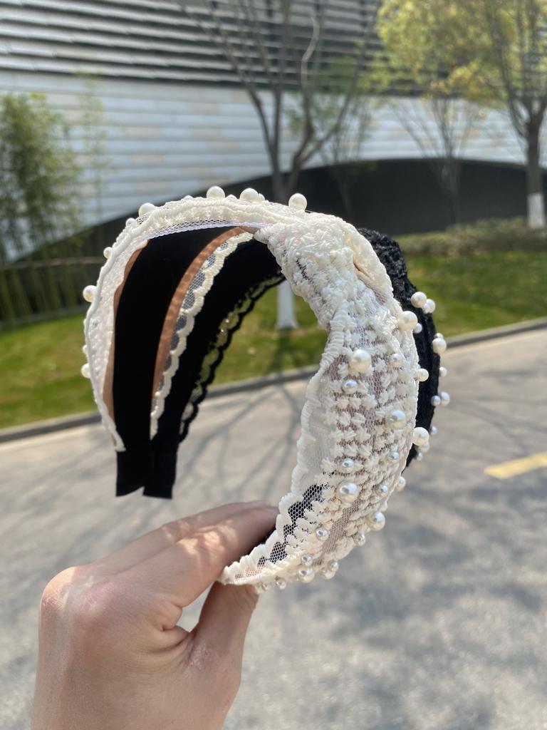 New Beaded Lace Headband Wide-Brimmed Knotted Headband Women's Fashion Face Wash Sweet Retro Headwear