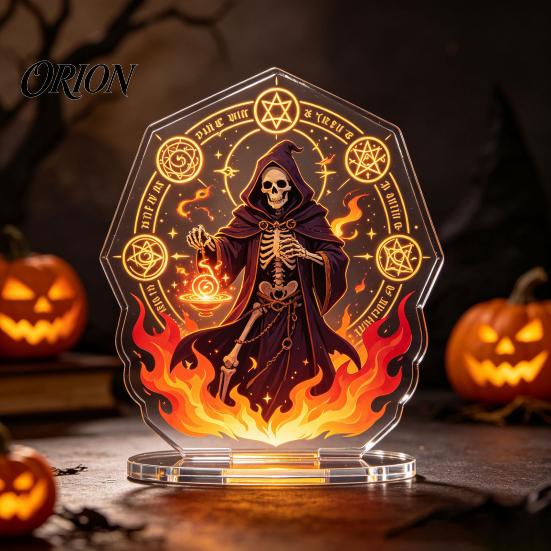 Festival Party Favors Halloween Acrylic 2D Flat Tabletop Ornament, Spooky Ghost Pumpkin Castle Desk Decorative Signs Sign for Home Office Table Shelf