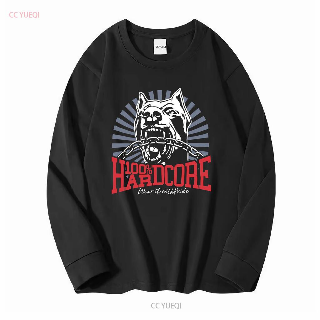 100 HARDCORE T Shirt Dog 1 Black Mens Gabber Pitbull vintage Washed homme Top For Everyday Wear Stretched Stylish Breathable