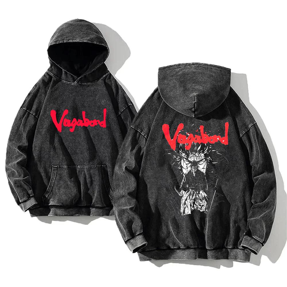 Manga Vagabond Graphic Hoodie Vintage Washed Oversized Streetwear Fall Winter Long Sleeves Cotton Sweatshirts Men Women Clothing