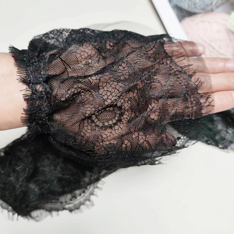 Black Double Pleated Tulle Embroidered Eyelash Lace Fabric DIY Evening Dress Skirt Cuff Curtain Hem Swimsuit Sewing Accessories