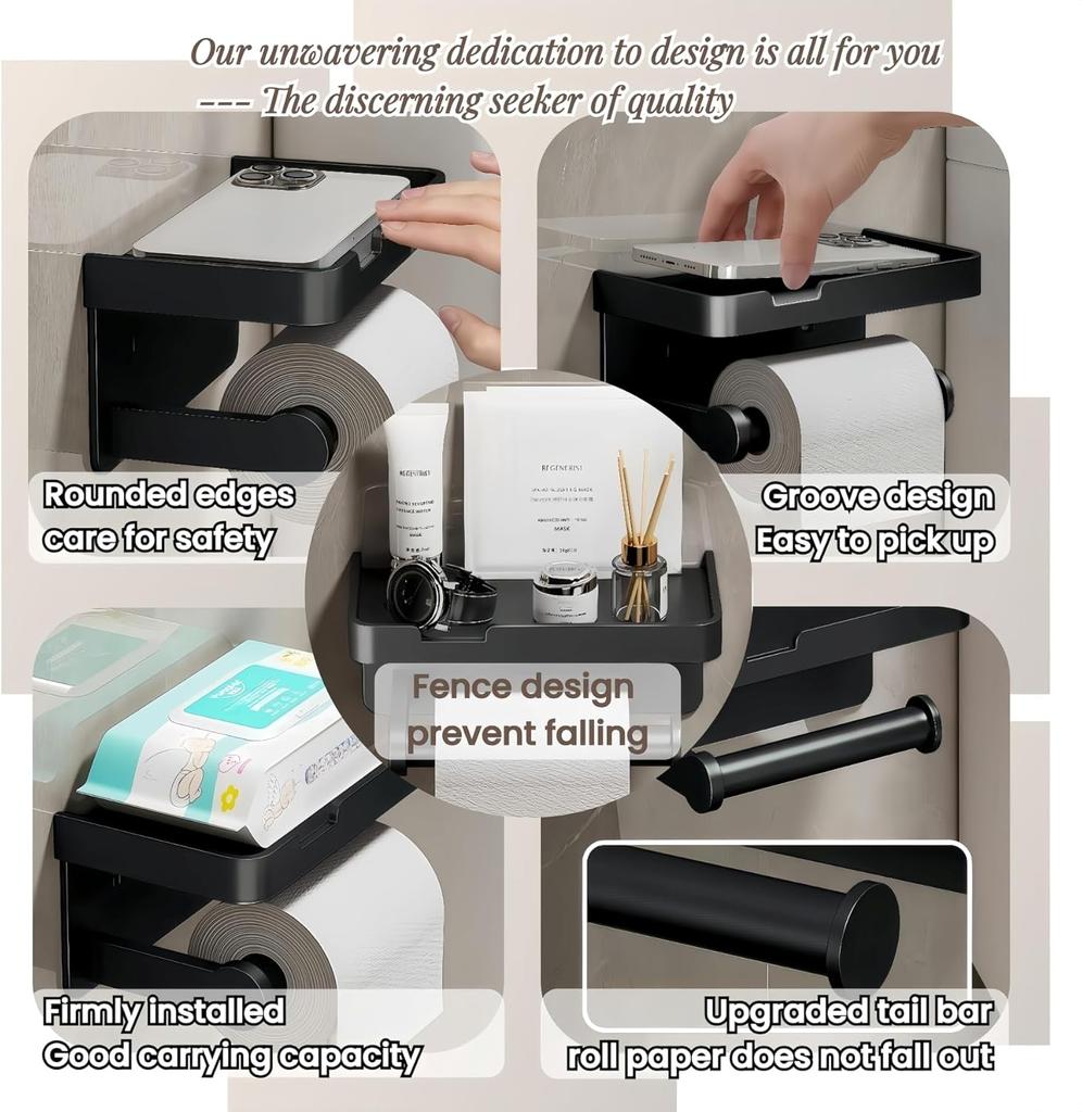 Toilet Paper Holder Wall-mounted Bath Roll Holder With Mobile Phone Shelf Toilet Paper Holder for Bathroom And Kitchen
