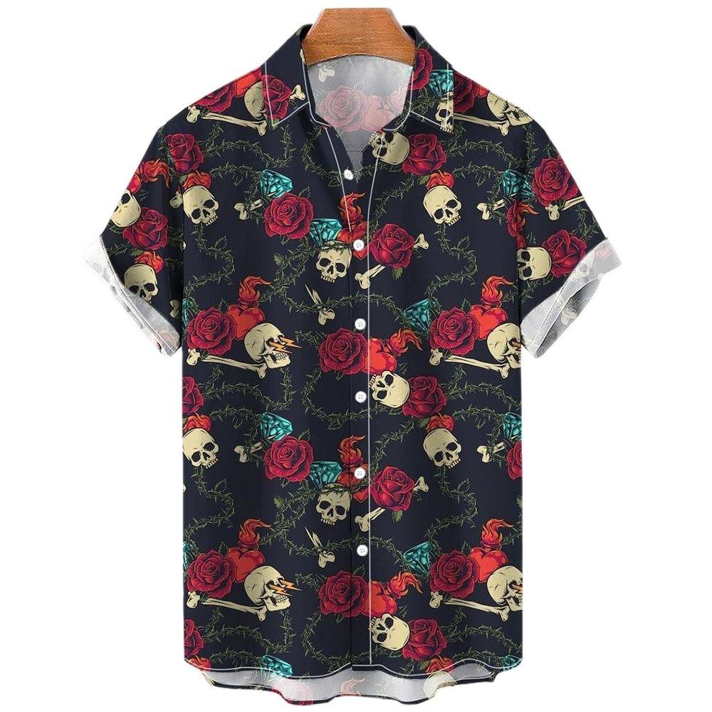 

Men s Shirt Sailing Skull Print Shirts Hawaiian Fashion Casual Rock Print Plus Size Tops 2025 New Beach Men s Clothing Shirt L