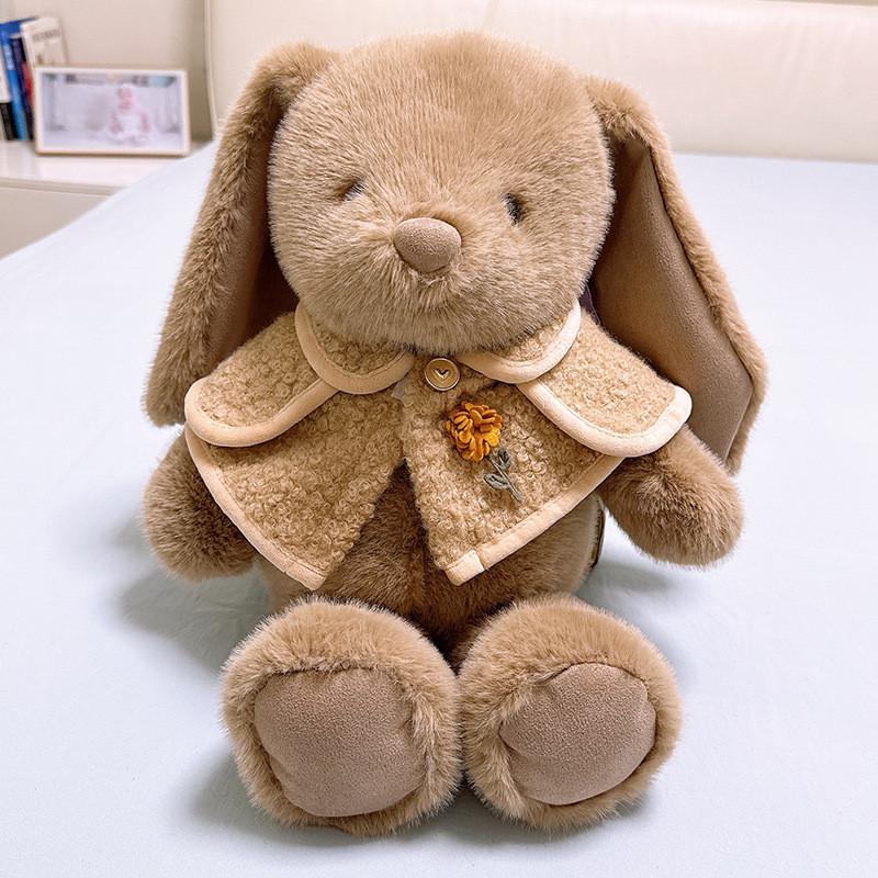 Plush Rabbit Stuffed Animal Sitters With Cloak And Flower Decor For Girls Gift And Home Decor