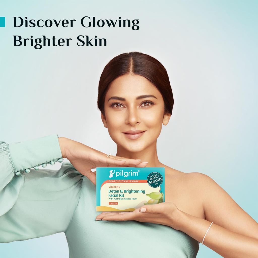 Pilgrim Vitamin C Detan & Brightening Facial Kit with Kakadu Plum for Glowing Skin 5ml Serum