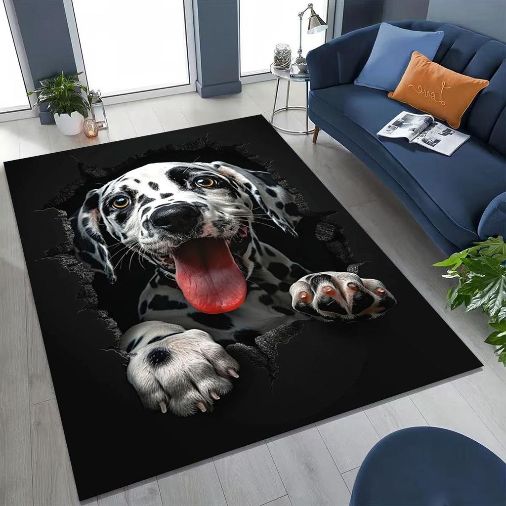 Tapete Fofo Cão Filhote Quebrando a Parede Ilusão 3D para Quarto Sala de Estar Sofá Casa Capacho Decoração, Tapete Grande Antiderrapante para Brincar de Crianças