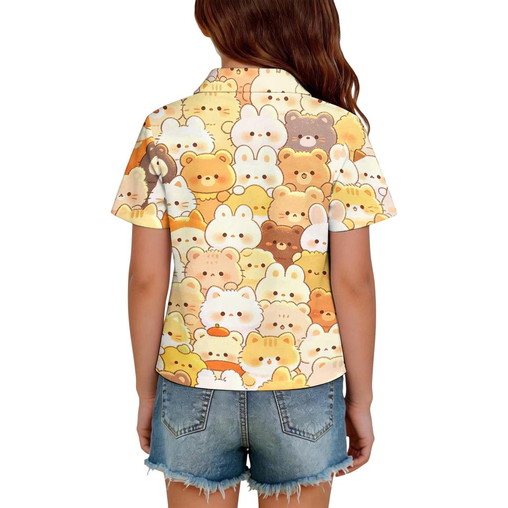Kids Casual Short Sleeve Polo Shirt Animal Pattern Cartoon Print Lightweight Comfortable Soft Fabric Breathable Summer Top for Boys Girls