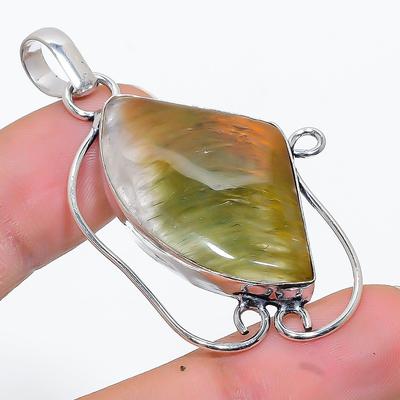 Natural Lodolite Quartz Gemstone Handmade 925 Sterling Silver Pendant 2.17" I6u76