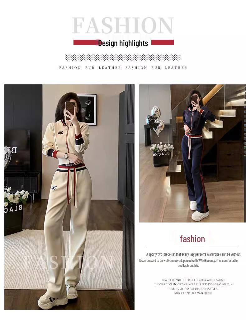 Autumn 2024 Women's Stylish Long-Sleeve Hooded Cardigan & Wide-Leg Pants Two-Piece Suit