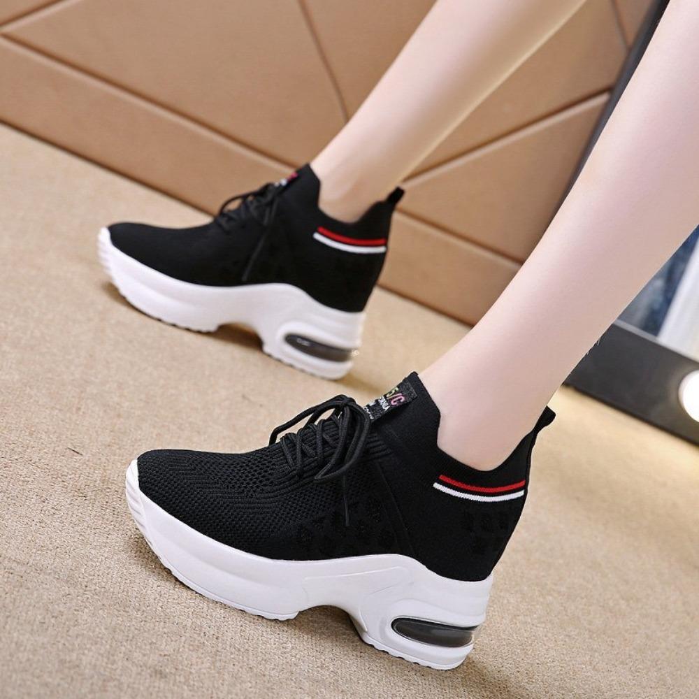 Women's Spring and Autumn Increased Waterproof Platform Sports Shoes - Lightweight Mesh Breathable Casual Running Shoes
